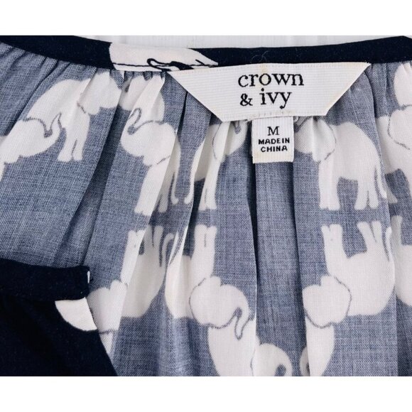 Crown & Ivy Womens Elephant Print Long Sleeve Blouse Top size Medium Multicolor - Picture 2 of 5